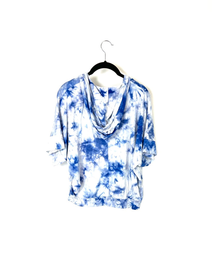 Blue And White Tie-Dye Hoodie Top - Small, Medium