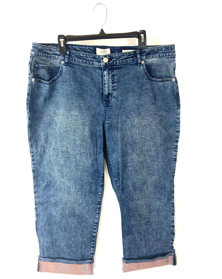 Pink and Medium Blue Wash Cropped Boyfriend Jeans - Size 8P