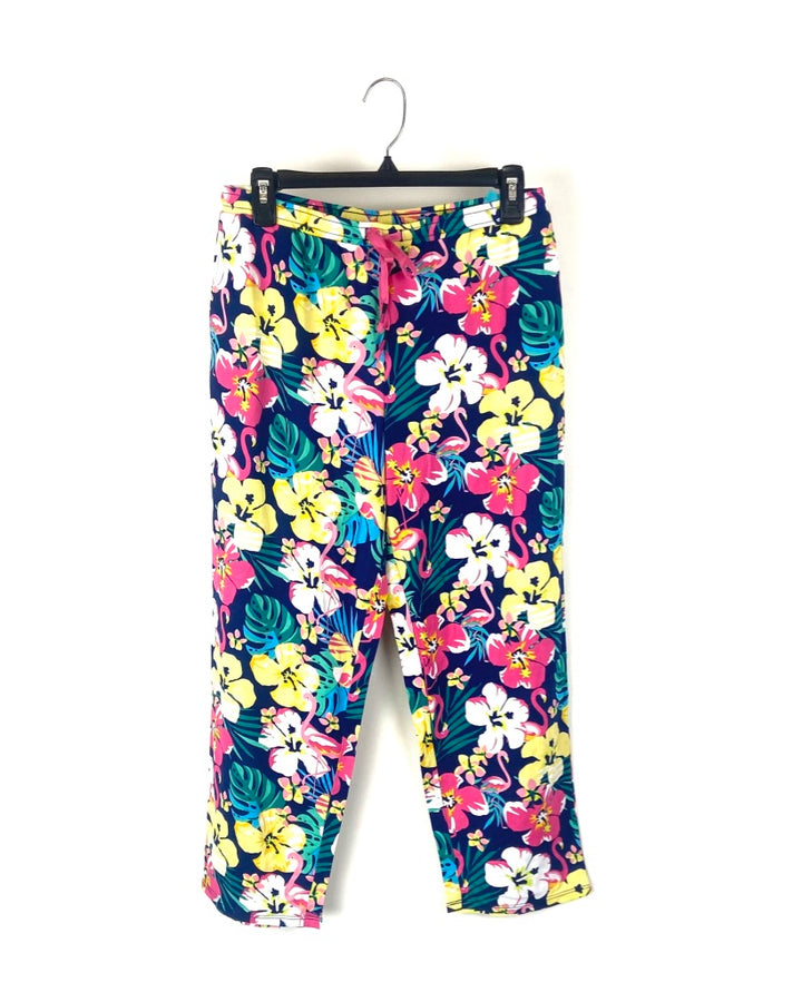 Tropical Print Cropped Wide Leg Pajama Pants - Small