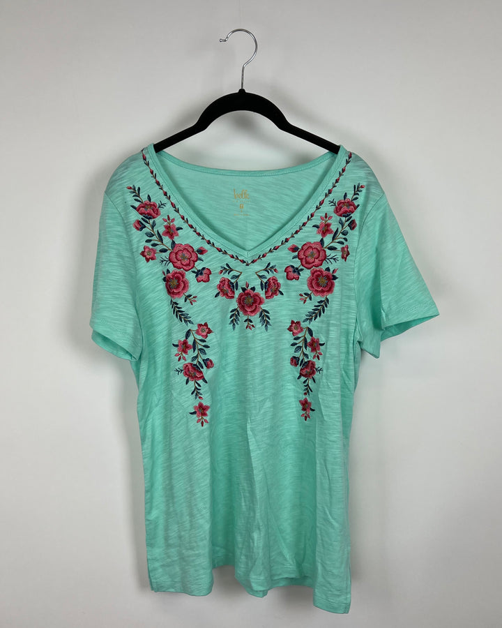 Mint Green Floral Top - Small/Medium