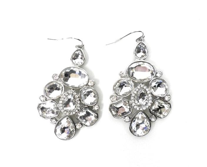 Multi Rhinestone Silver Earrings - Donated From Designer - The Fashion Foundation