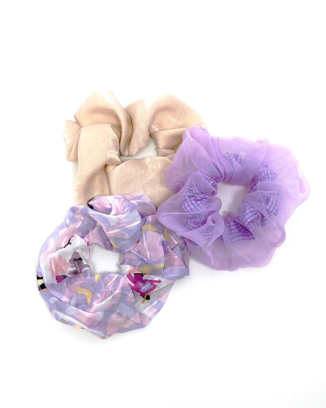 Creme and Purple Floral Scrunchies Set