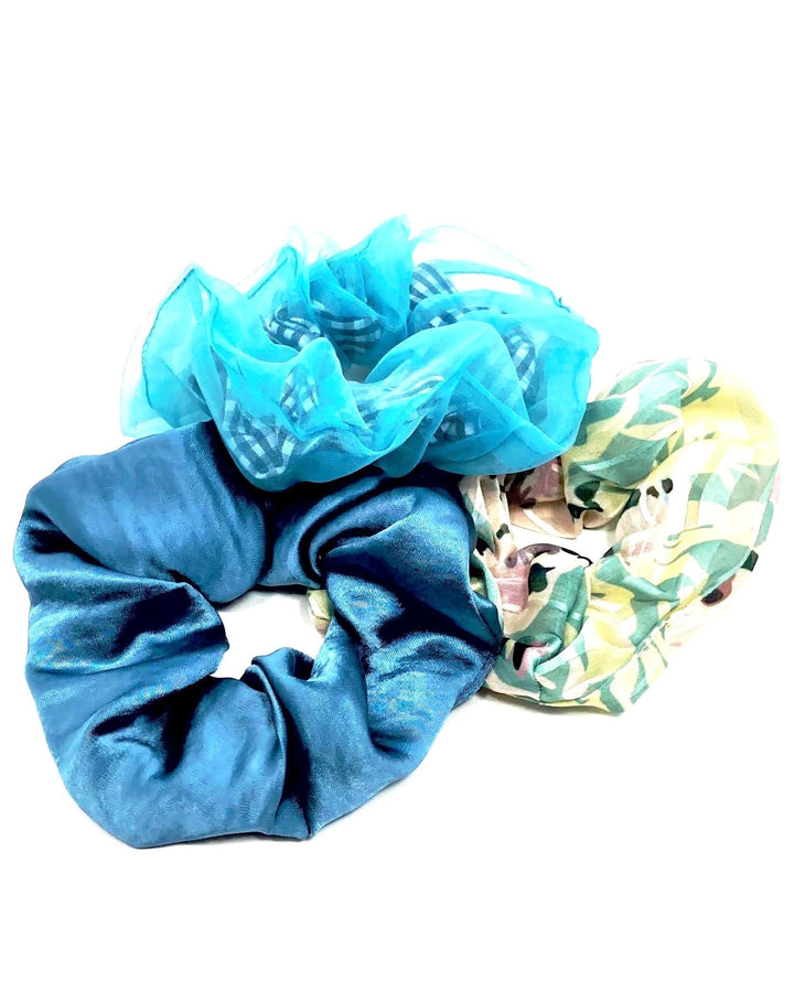 Blue and Green Floral Scrunchies Set