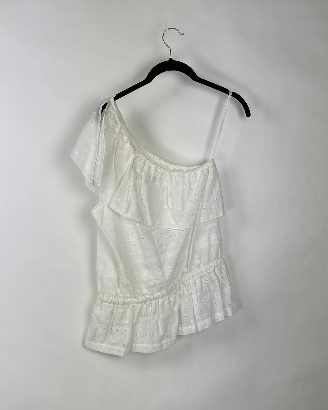 White Eyelet One Shoulder Top - Small