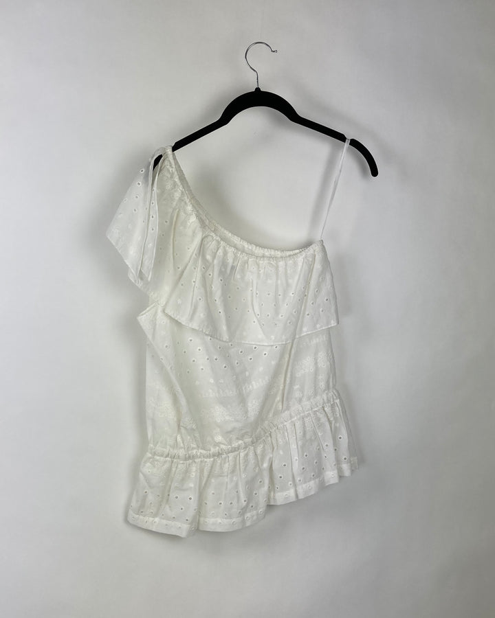 White Eyelet One Shoulder Top - Small
