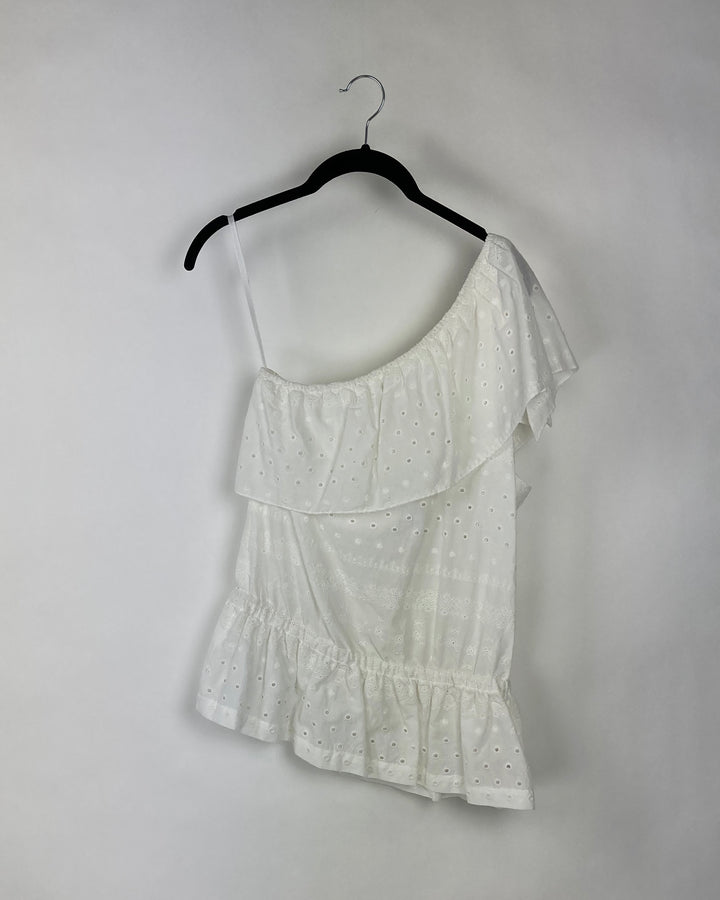 White Eyelet One Shoulder Top - Small