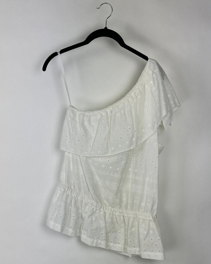 White Eyelet One Shoulder Top - Small