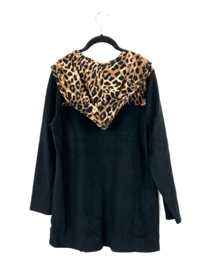 Black And Cheetah Fleece Open Cardigan - Size 6/8 and 10/12