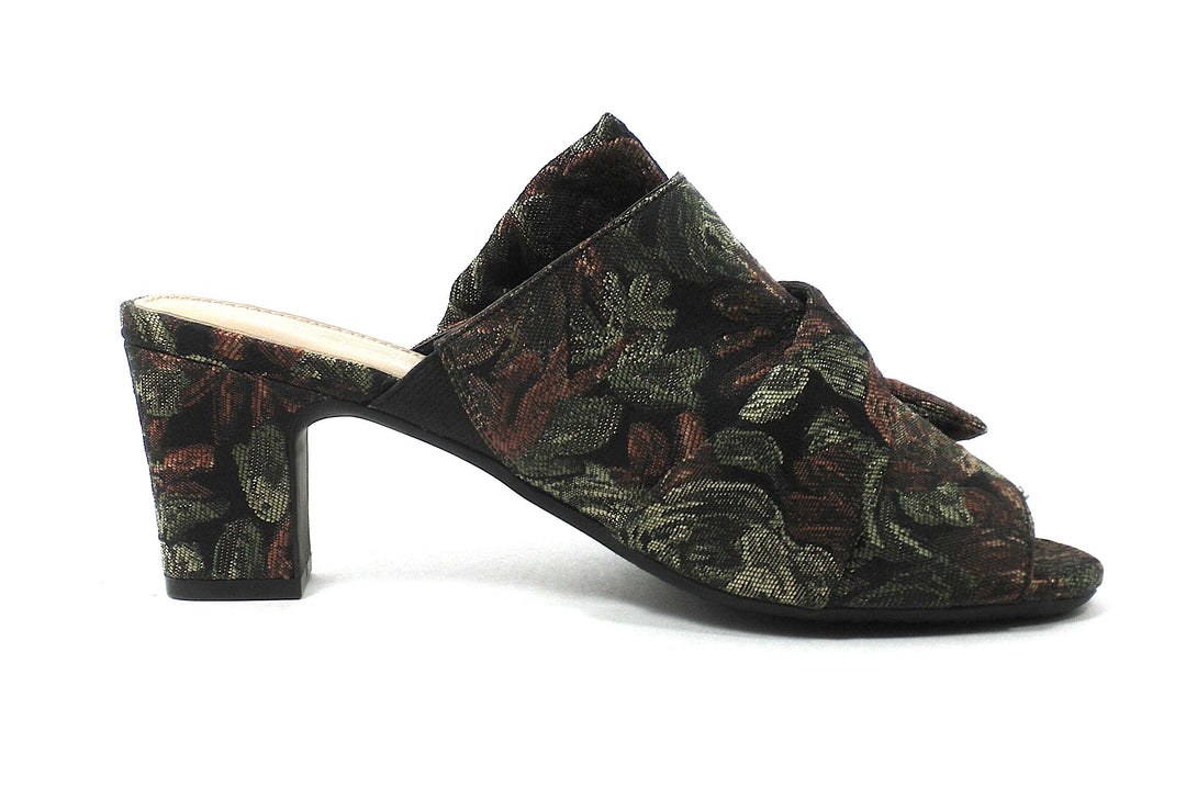 Aerosoles Black Jacquard Slip On Open-Toe Heel With Floral Print and Ruffled Front - Size 6 - The Fashion Foundation