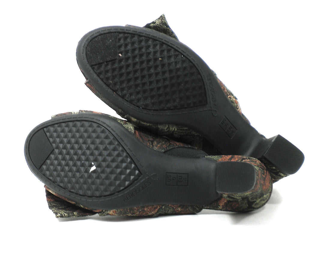 Aerosoles Black Jacquard Slip On Open-Toe Heel With Floral Print and Ruffled Front - Size 6 - The Fashion Foundation