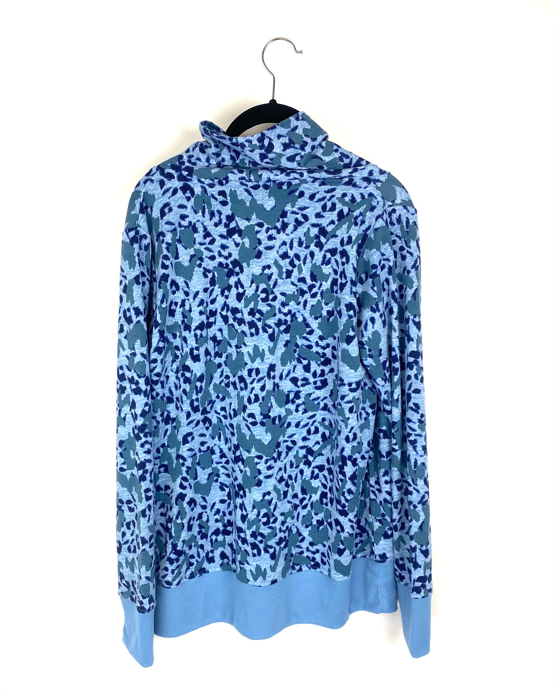 Blue Leopard Print Long Sleeve Cardigan - Small