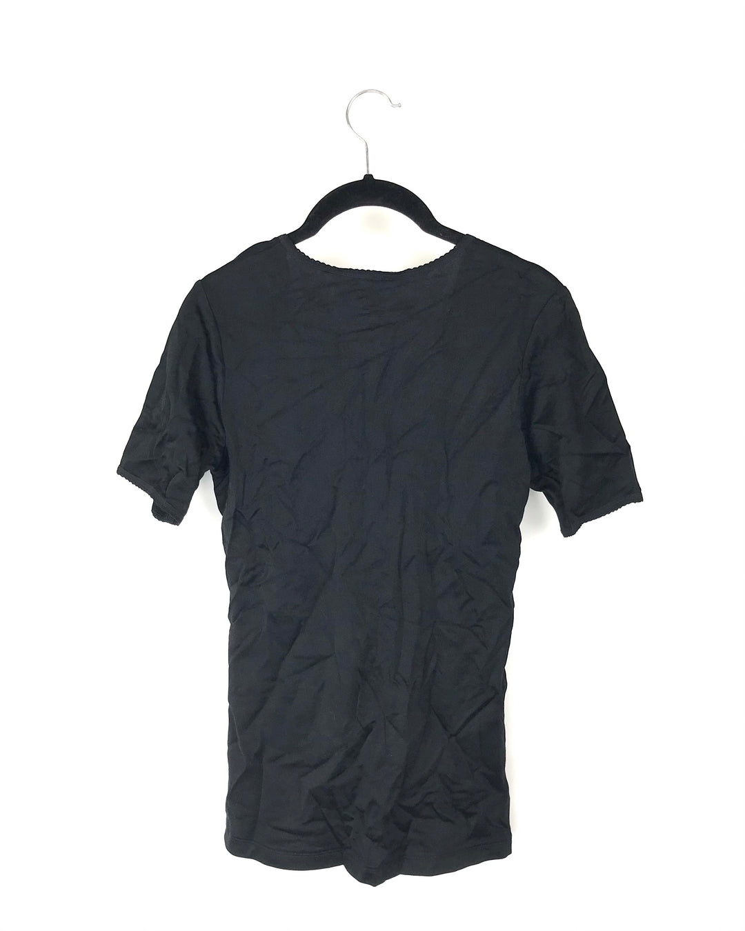 Black V-Neck Short Sleeve Top - Small