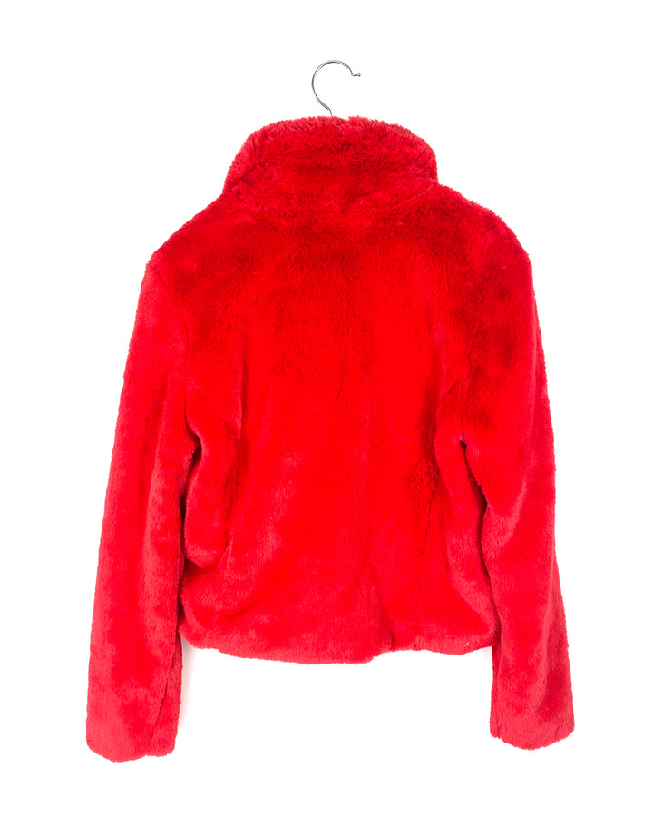 Faux Fur Red Jacket - Size 0
