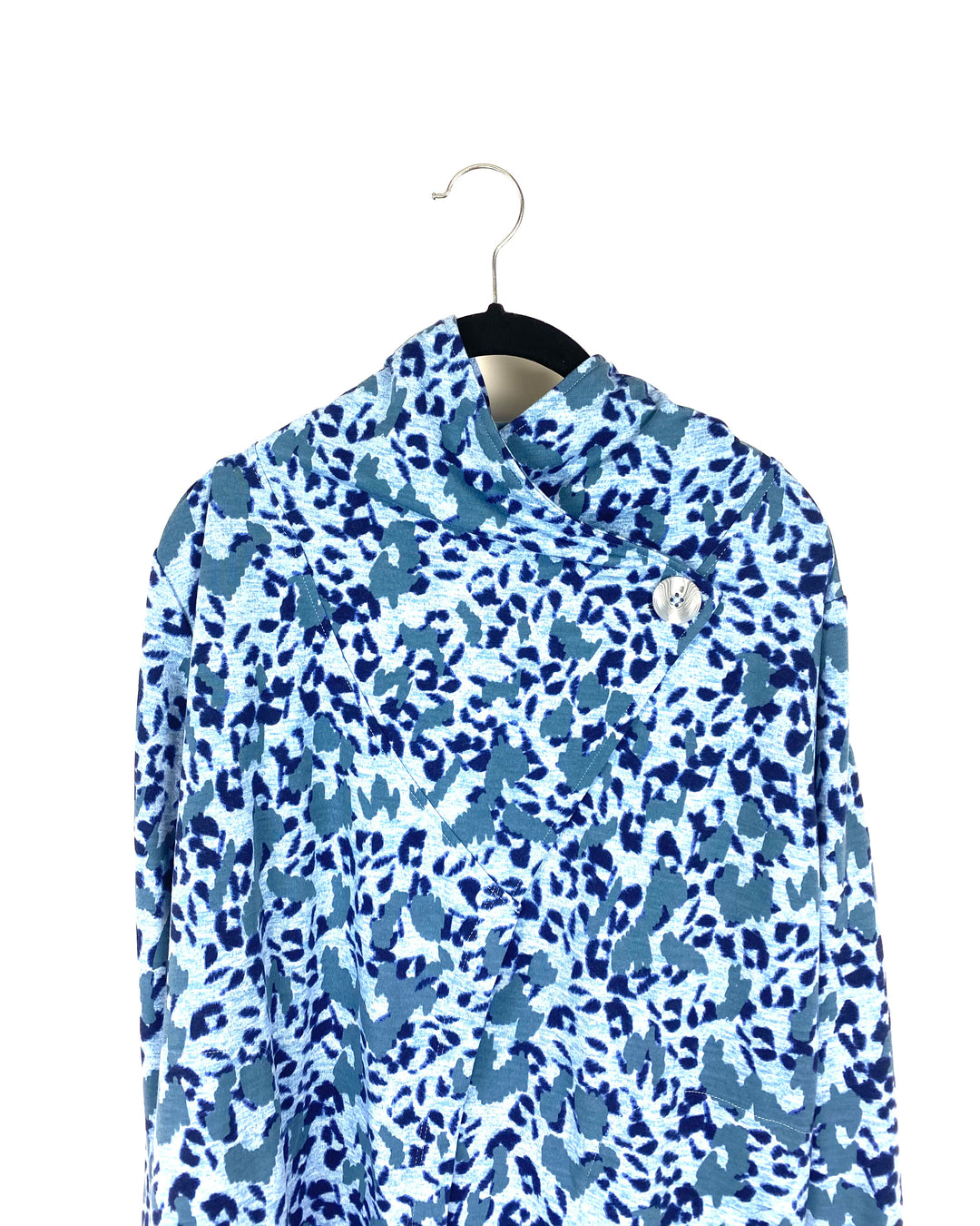 Blue Leopard Print Long Sleeve Cardigan - Small