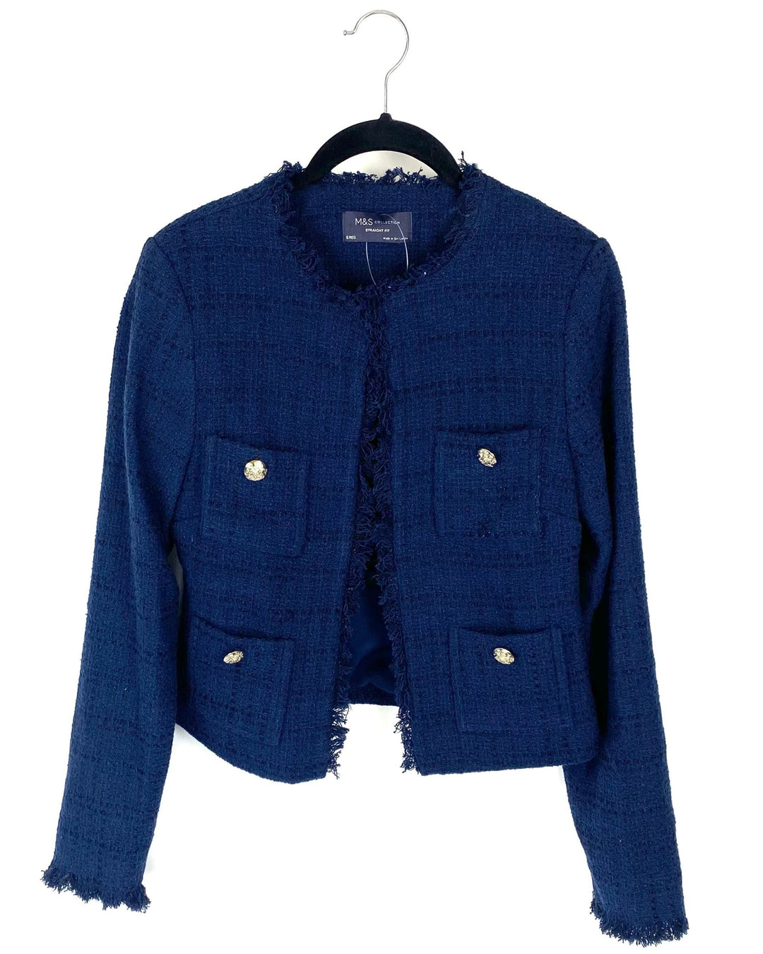 Navy Tweed Cropped Blazer - Size 0