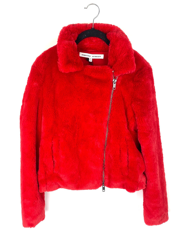 Faux Fur Red Jacket - Size 0 and 2