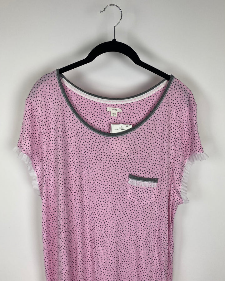 Pink And Grey Polka Dot Night Gown - Small