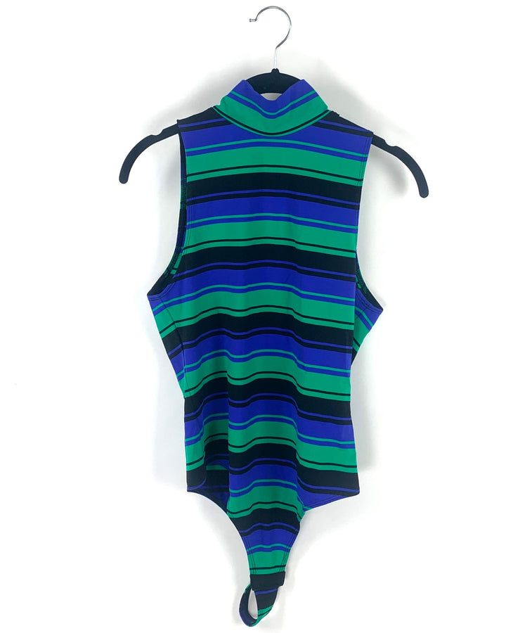 High Mock Neck Striped Bodysuit- Small