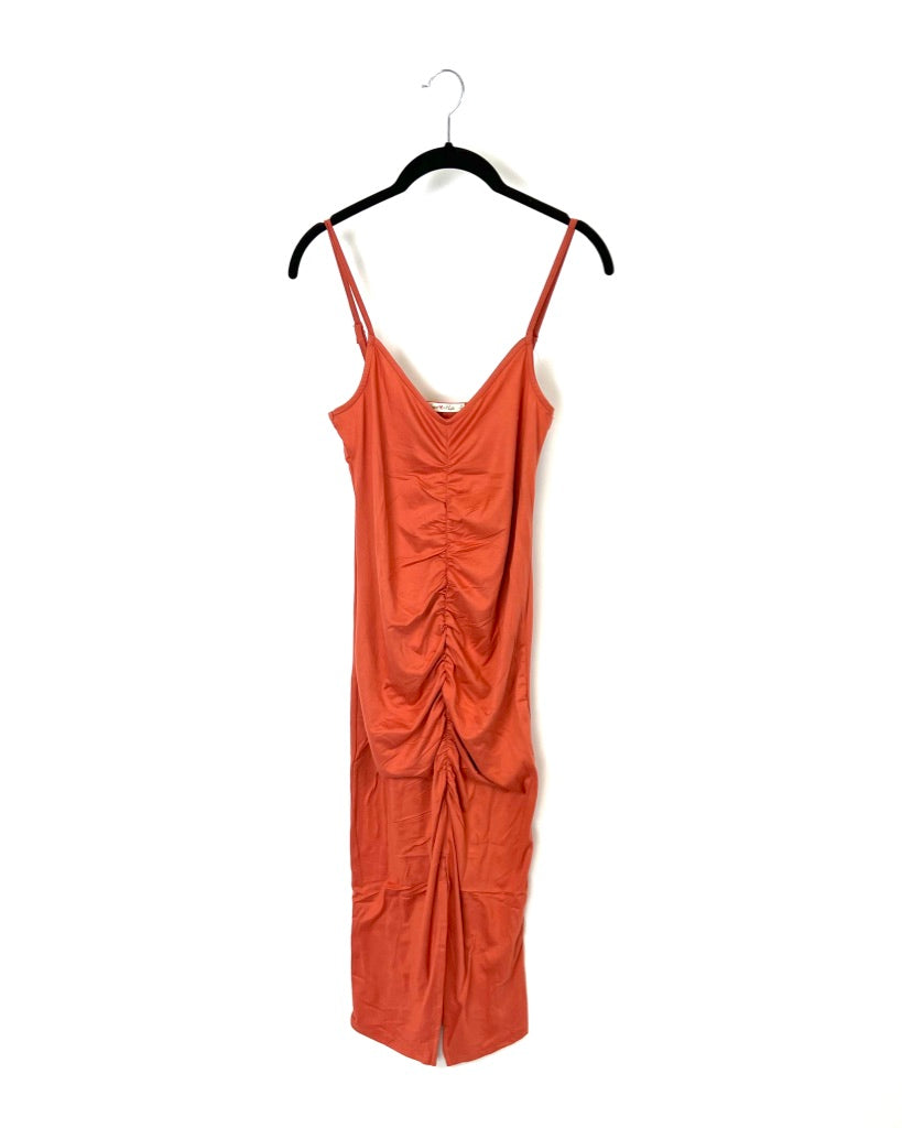 Burnt Orange Ruched Dress - Small and Large
