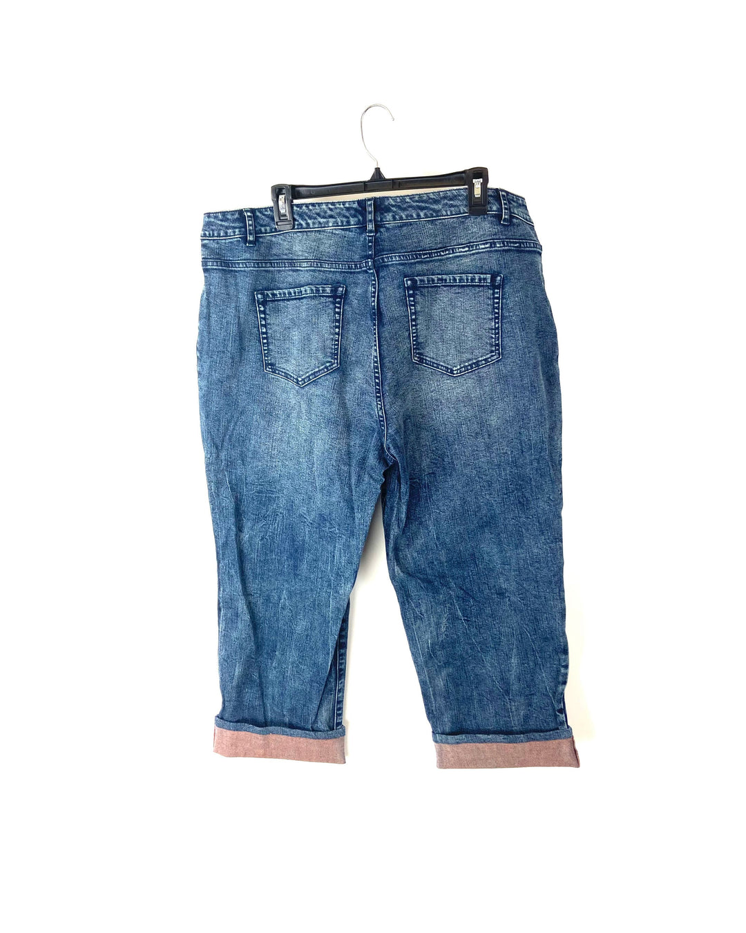 Pink and Medium Blue Wash Cropped Boyfriend Jeans - Size 8P