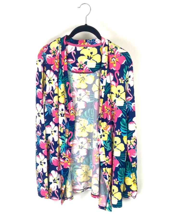 Tropical Multicolor Print Open Cardigan - Small