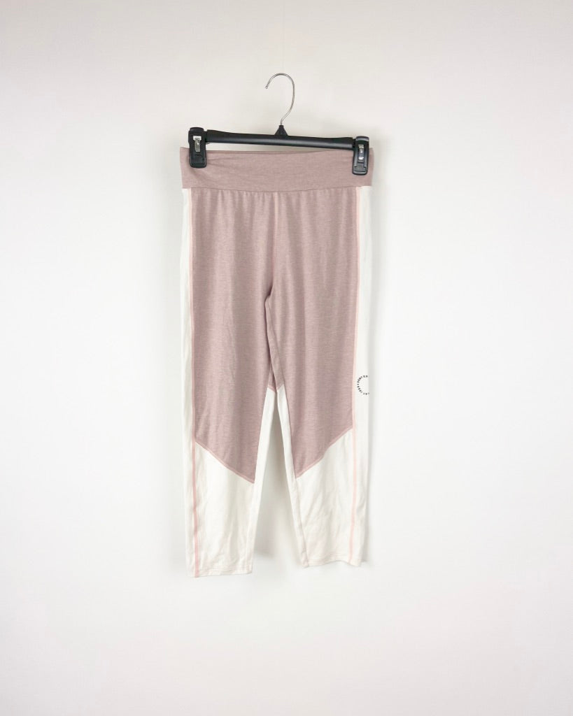 Pink and Ivory Color Block Cropped Leggings - Small