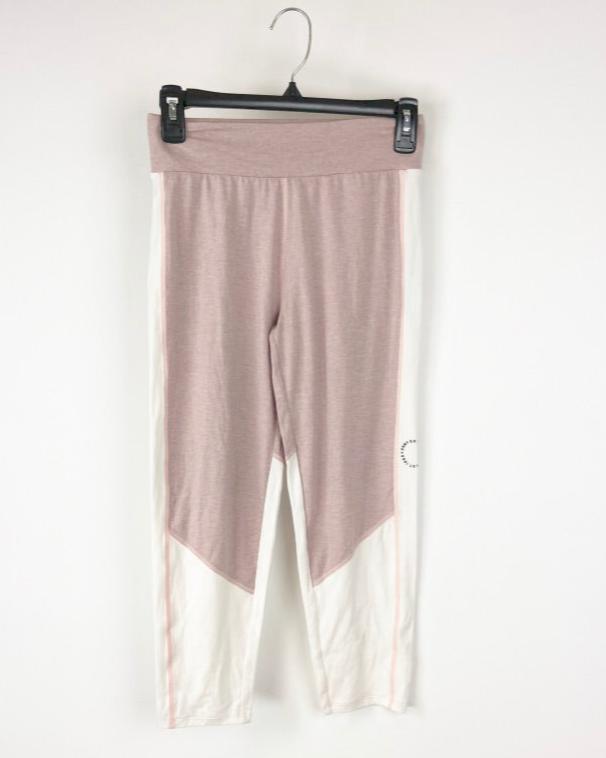 Pink and Ivory Color Block Cropped Leggings - Small