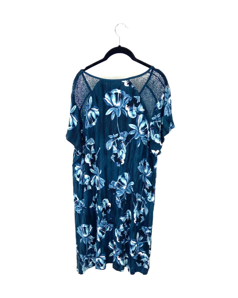 Midnight Blue Flower Nightgown - 1X