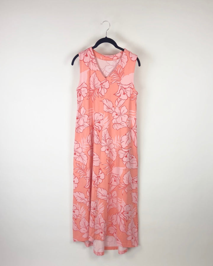 Peach and Pink Tropical Floral Print Dress - Small/Medium