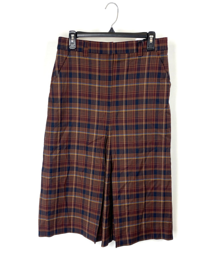 Brown Plaid Print Mid-Length Skirt - Size 8