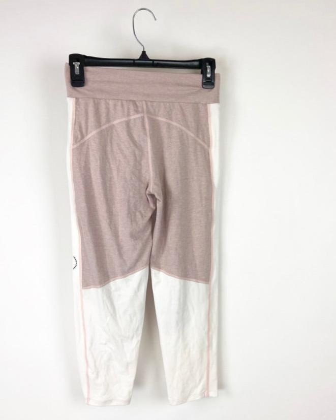 Pink and Ivory Color Block Cropped Leggings - Small