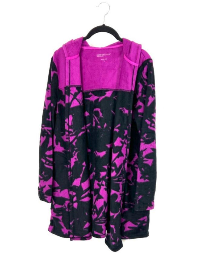 Abstract Black And Purple Open Cardigan - Small/Medium and Medium/Large