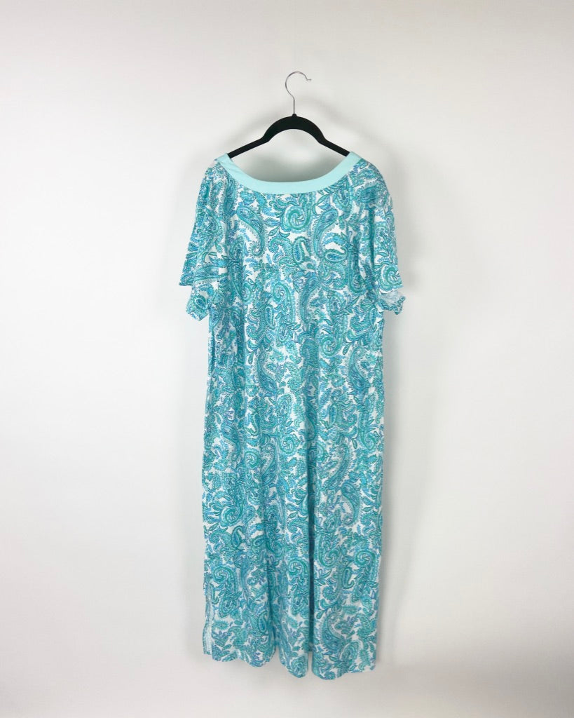 Blue and Green Paisley Lounge Dress - 1X