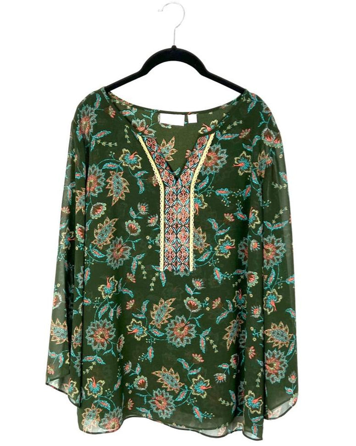 Abstract Floral Green Top - Medium / Large