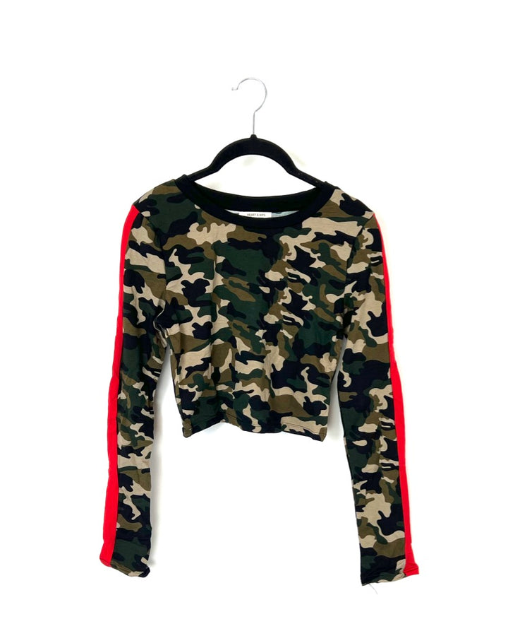 Green Camo Cropped Long Sleeve Top - Extra Small, Small and Medium