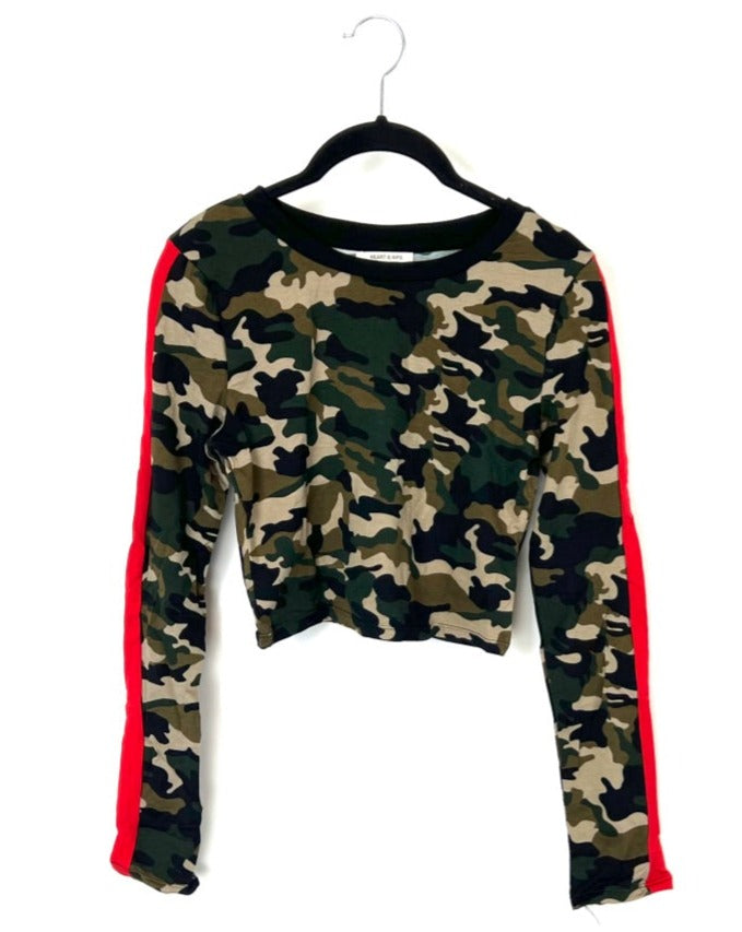 Green Camo Cropped Long Sleeve Top - Extra Small and Medium