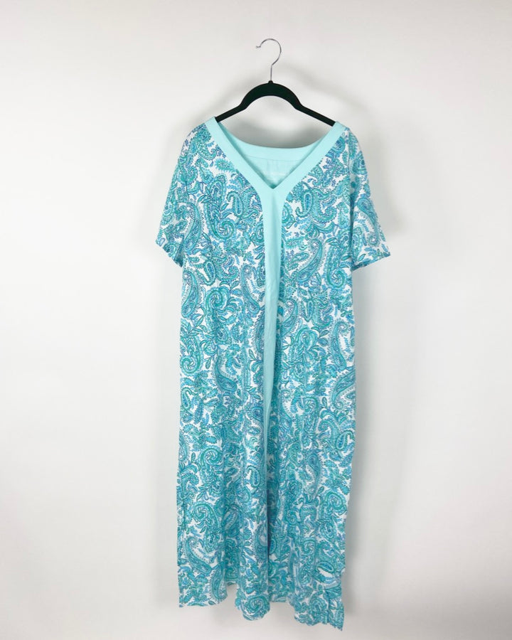Blue and Green Paisley Lounge Dress - 1X