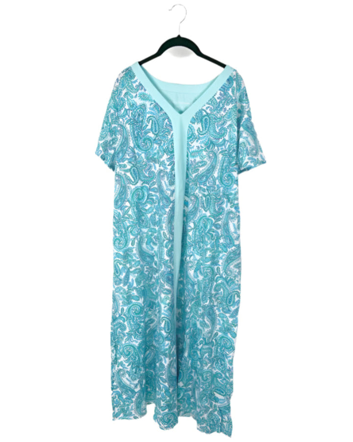 Blue and Green Paisley Lounge Dress - 1X