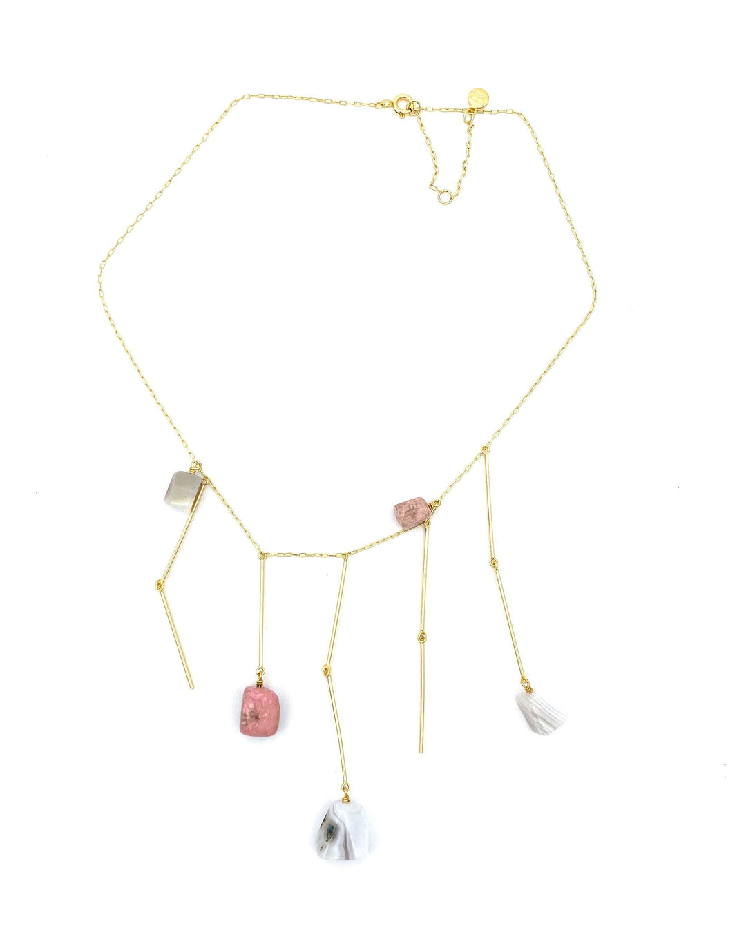 Gold Necklace with Pink and Grey Stones