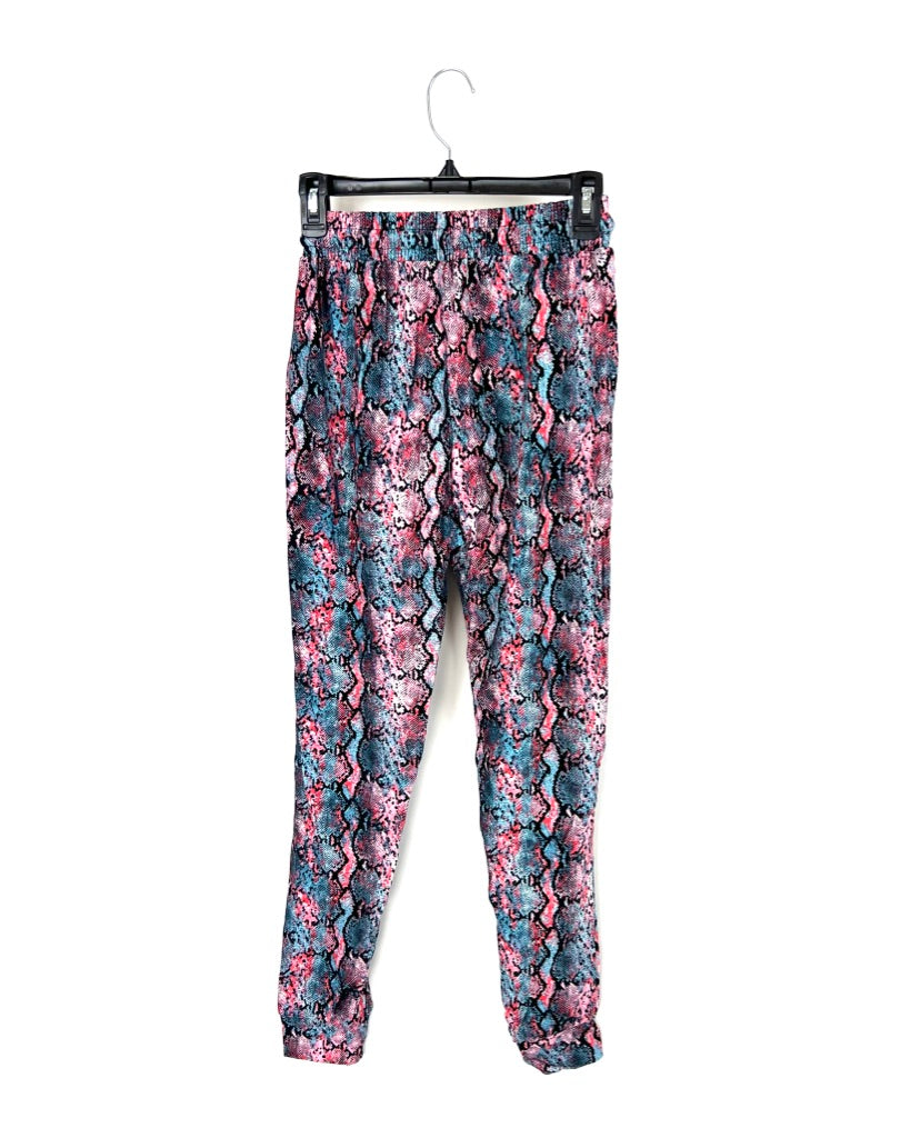 Pink And Blue Snake Print Joggers - Medium and Large