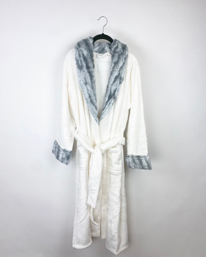 White and Grey Plush Robe - Small