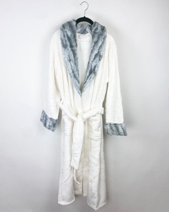 White and Grey Plush Robe - Small